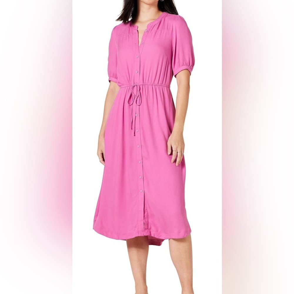 Amazon Essentials Pink Button-Front Midi Dress